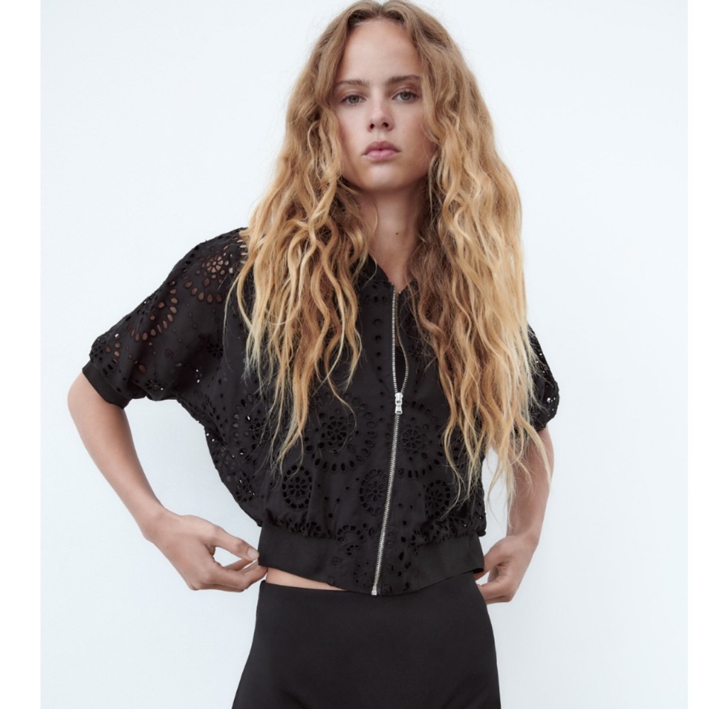 NWOT ZARA EMBROIDERED EYELET BOMBER - Picture 2 of 6